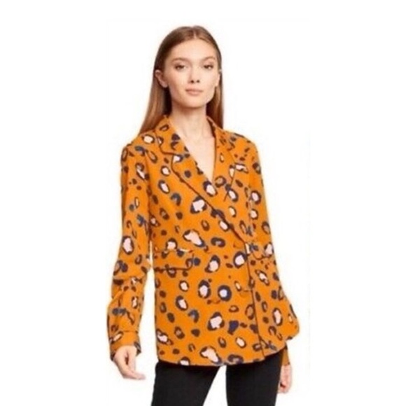 3.1 PHILIP LIM x Target Double Breasted Blazer Orange w/ Blue Leopard Print - Picture 3 of 16